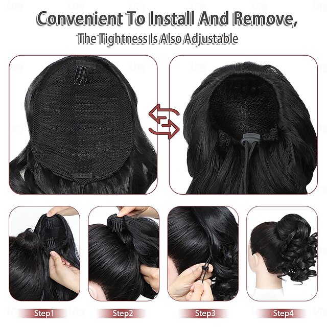 Fake White Drawstring Drawstring Ponytail for Women 10 Inch Wavy Curly Ponytail Extension ...