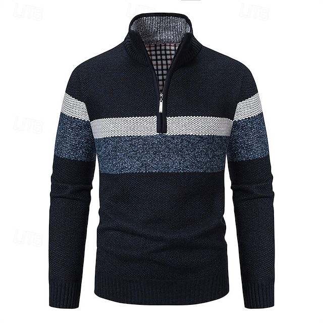  Per uomo Pullover Maglione Maglioni con zip a un quarto Maglione lavorato a maglia A coste Maglia Standard Lavorato a maglia Vello Color Block Chiusura lampo quarto Di tendenza Essenziale Da tutti i