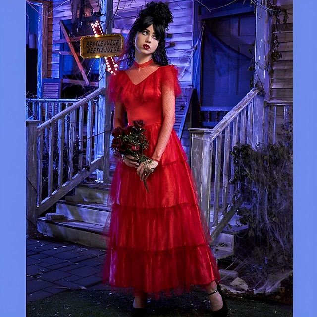  Geisterbraut Lydia Deetz Halloween Kleid Beetlejuice Gruseliges Kostüm Erwachsene Damen Karneval Maskerade Party / Abend Einfache Halloween-Kostüme Verkleiden