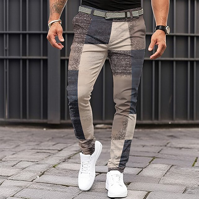 Men's Graphic Geometric Color Block Dress Pants Mid Waist Vintage Business Casual Formal Dailywear Pocket Summer Spring Fall 3D Print Gray4