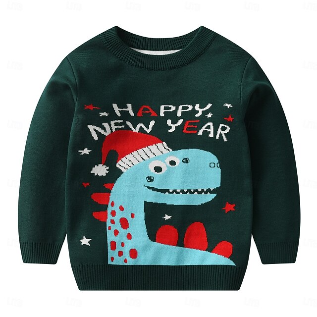 Kids Boys Christmas Sweater Dinosaur Long Sleeve Crewneck Outdoor