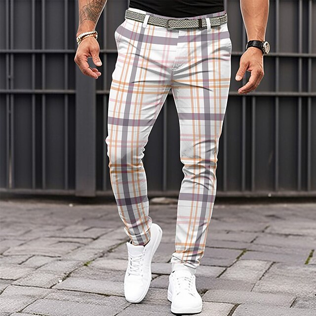 Men's Geometric Dress Pants Mid Waist Business Casual Formal Dailywear Zipper Pocket Summer Spring Fall 3D Print White4