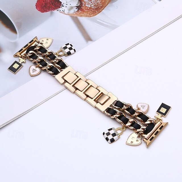  Pulseira de joias Compatível com Pulseira Apple Watch 38mm 40mm 41mm 42mm 44mm 45mm 49mm cadeia dupla Luxo Ajustável Lega pulseira de substituição para iwatch Ultra 2 Series 9 8 7 SE 6 5 4 3 2 1