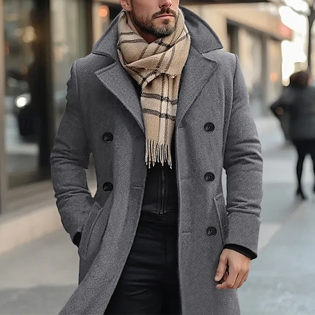 Men's Winter Coat Wool Coat Overcoat Trench Coat Outdoor Daily Wear Fall & Winter Polyester Thermal Warm Outerwear Clothing Apparel Fashion Streetwear Plain Pocket Lapel Double Breasted 9
