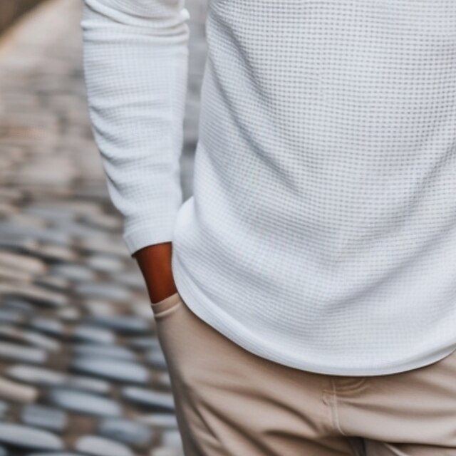 Men's Waffle Tshirt T shirt Tee Solid Color Crew Neck Outdoor Causal