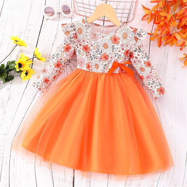 Ostern Mädchen' 3D Blume Kleid Rüschenkleid Langarm Frühling Herbst Urlaub Täglich Festtage Schön Süß kinderkleidung 4-7 Jahre Casual kleid A Linie Kleid Tüll-Kleid Knielang Regular Fit