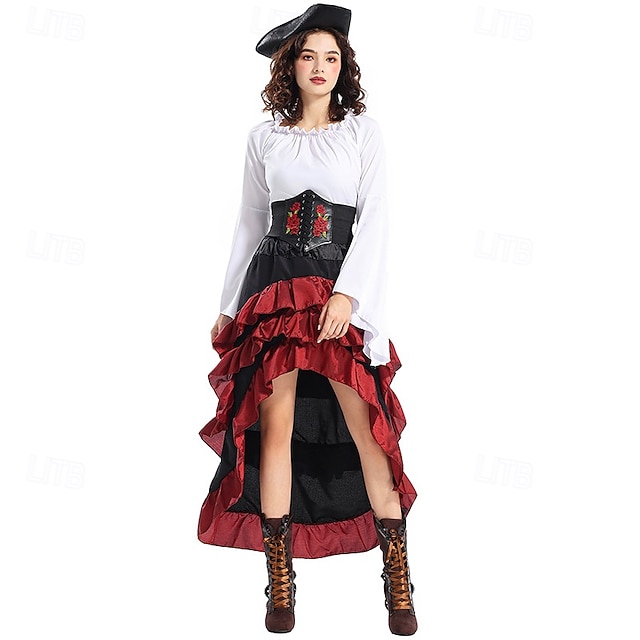  Retro / vintage Medieval Renascentist Ținute Pirat Viching Costume de fancy Pentru femei Pirat Fantezie Steampunk Halloween Carnaval Petrecere LARP Ren Faire Adulți Vârf Fustă Pălărie