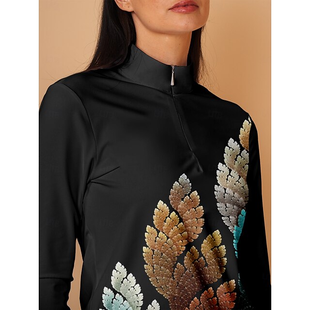 Women's Golf Polo Shirt Black Long Sleeve Top Ladies Golf Attire