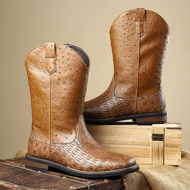 Men's Exotic Ostrich Quill Western Cowboy Boots with Ostrich Leg Vamp