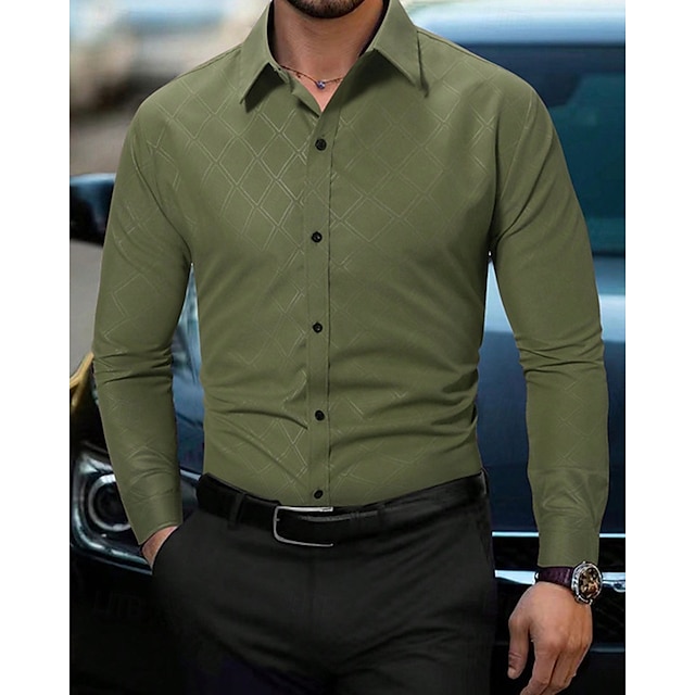  Men's Shirt Dress Shirt Button Up Shirt Plaid Wedding Party Red Green Gray Long Sleeve Lapel Spring &  Fall Clothing Apparel