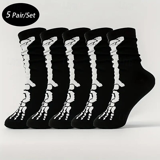  Pánské 5 párů Vícenásobné balení Ponožky sady ponožek Ponožky pro běžné nošení Černá Barva předvečer Všech svatých Lebky Sporty a outdoor Denní Dovolená Základní Střední Podzim zima Módní Na běžn