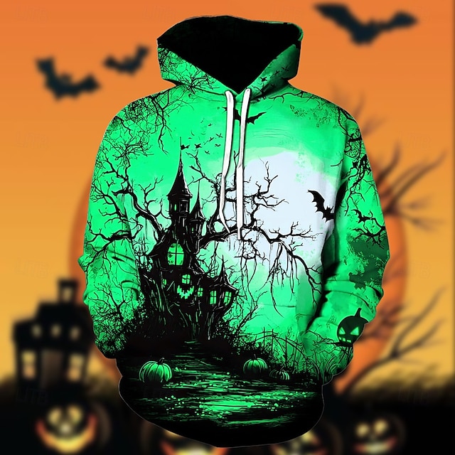  Halloween Aave Huppari Pullover Halloween 3D Edessä tasku Kuvitettu Käyttötarkoitus Pariskuntien Miesten Naisten Aikuisten Halloween Karnevaali Naamiaiset 3D-tulostus Juhla Festivaali