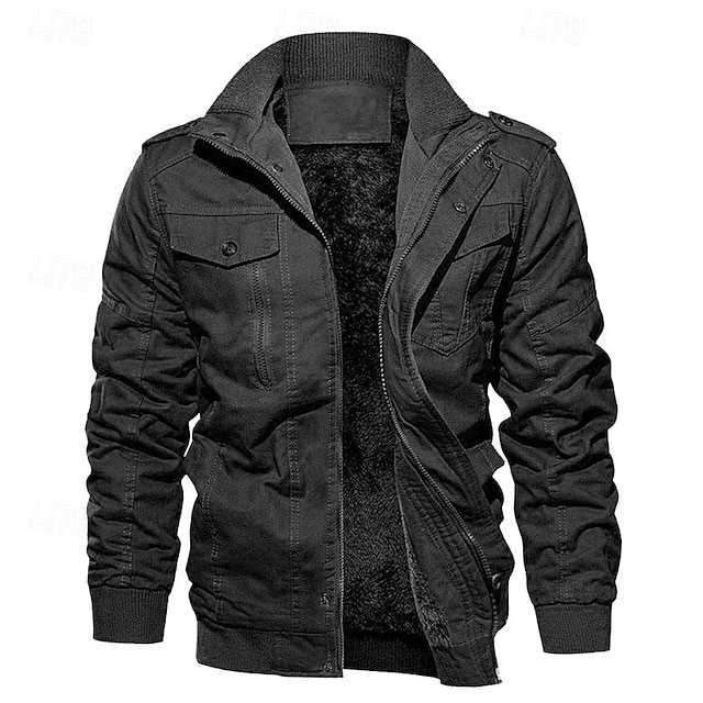  Homme Veste d'Hiver Veste Polaire Veste décontractée du quotidien Vacances Chaud Poche Toison Automne hiver Plein Mode Vêtement de rue Mao Normal Noir bleu marine Kaki Vert Véronèse Gris foncé Veste