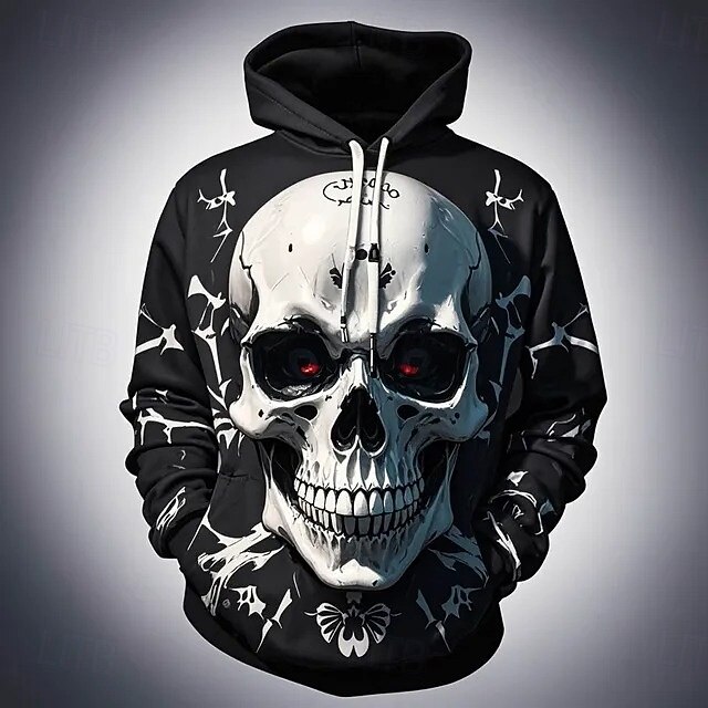Bat Skull Skeleton Hoodie Pullover Halloween 3D Front Pocket Graphic For Couple's Men's Women's Adults' Halloween Carnival Masquerade 3D Print Party Casual Daily4