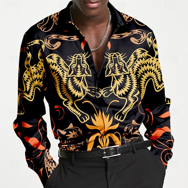 Men's Cat Shirt Dress Shirt Button Up Shirt Long Sleeve Casual Fashion Casual Vacation Causal Casual Summer Spring Fall Collared Shirts Button Up 3D Print Yellow Blue 5