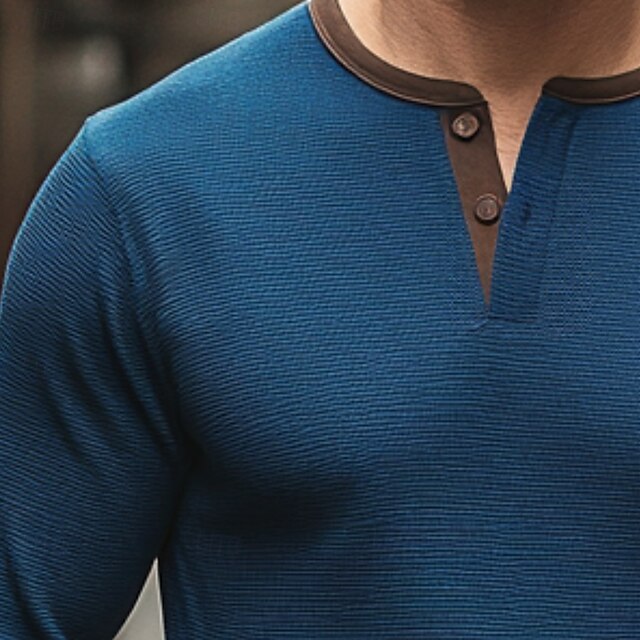 Men's Waffle Tshirt T shirt Tee Waffle Henley Shirt Solid Color Henley