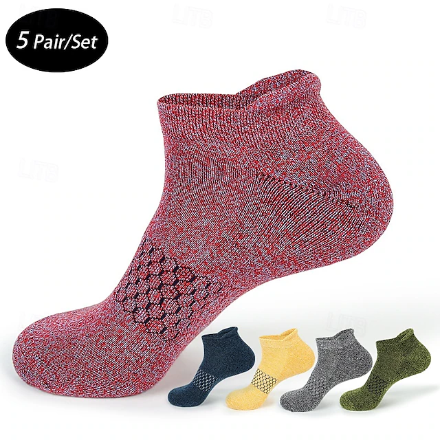 Men's 5 Pairs Multi Packs Socks Ankle Socks Low Cut Socks Casual Socks Yellow Red Color Plain Sports & Outdoor Daily Vacation Basic Medium Spring Fall Fashion Casual 12