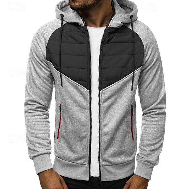 Men's Full Zip Hoodie Zip Up Hoodie Black Dark Gray Gray Hooded Color Block Zip Up Patchwork Pocket Sports & Outdoor Daily Holiday Polyester Streetwear Basic Casual Fall & Winter Clothing Apparel 14