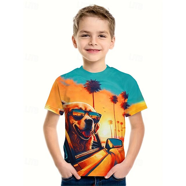 Boys 3D Graphic Dog T shirt Tee Short Sleeve Summer Spring Fashion Basic Kids 4-12 Years Crew Neck Outdoor Casual Daily Regular Fit4