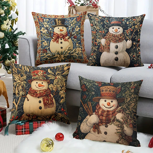 Christmas Decorations Decorative Toss Pillows Cover 1PC Vintage Snowmans Soft Square Cushion Case Pillowcase for Bedroom Livingroom Sofa Couch Chair 13
