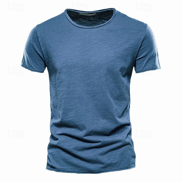  Man T-shirt Bamboe T-shirt Korte mouw Ronde hals Zomer Effen / effen kleur Casual Klassieke Stijl Casual / Dagelijks Kameel Zwart Wit Top T-shirt voor mannen