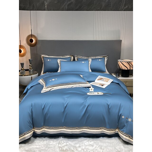 Conjunto de cama com capa de edredom de 4 peças, 100% algodão orgânico, tecido macio e respirável, inclui capa de edredom e fronhas para um sono confortável