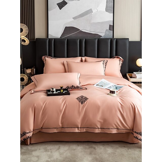  Conjunto de cama com capa de edredom de 4 peças, 100% algodão orgânico, tecido macio e respirável, inclui capa de edredom e fronhas para um sono confortável