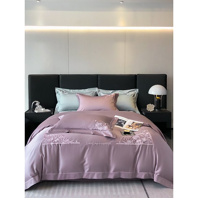  Conjunto de cama com capa de edredom de 4 peças, 100% algodão orgânico, tecido macio e respirável, inclui capa de edredom e fronhas para um sono confortável