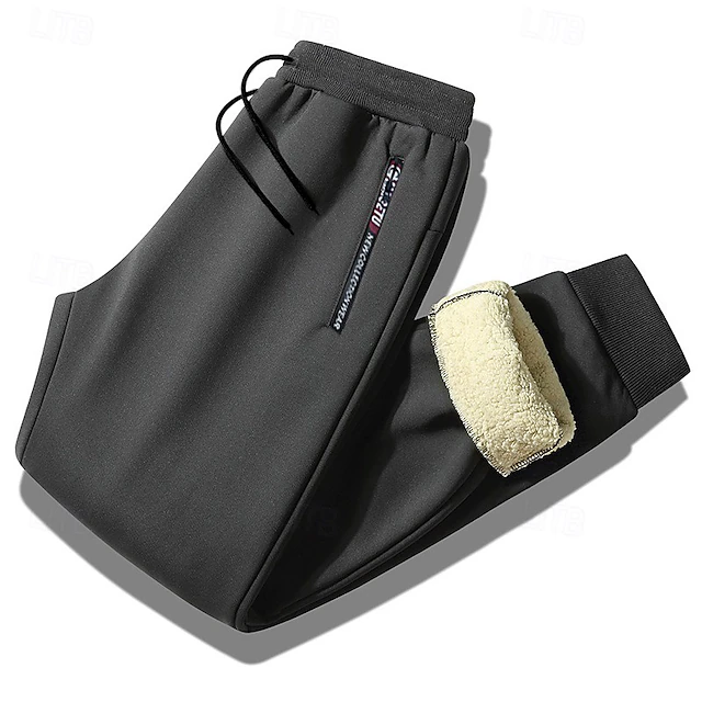 Men's Sherpa Fleece Pants Sweatpants Joggers Winter Pants Pocket Letter