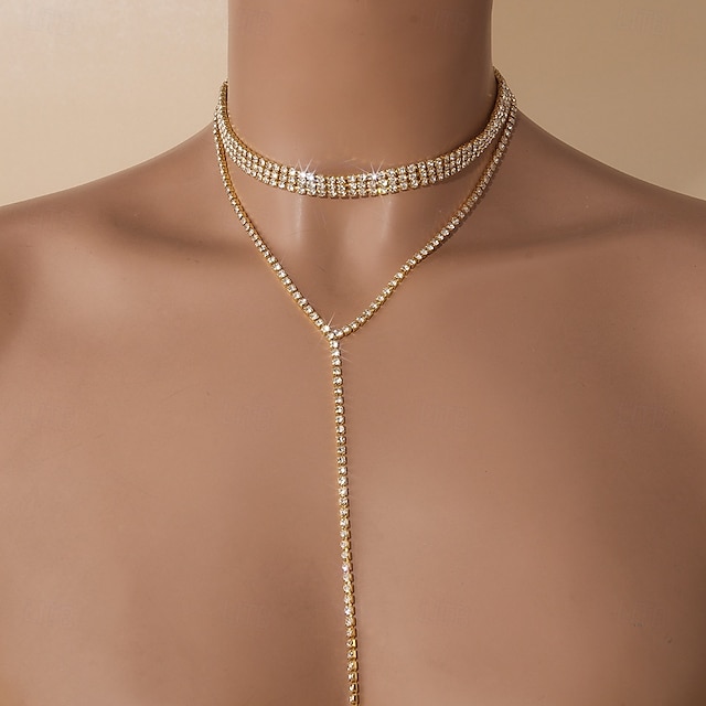  collana girocollo in strass dorati per donna – elegante design a catena a goccia a forma di V, perfetta per matrimoni, feste ed eventi serali