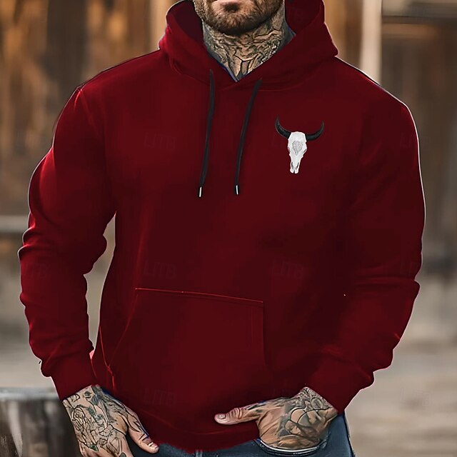 Men's Hoodie Basic Vintage Classic Hoodie Cow Black Red Blue Long