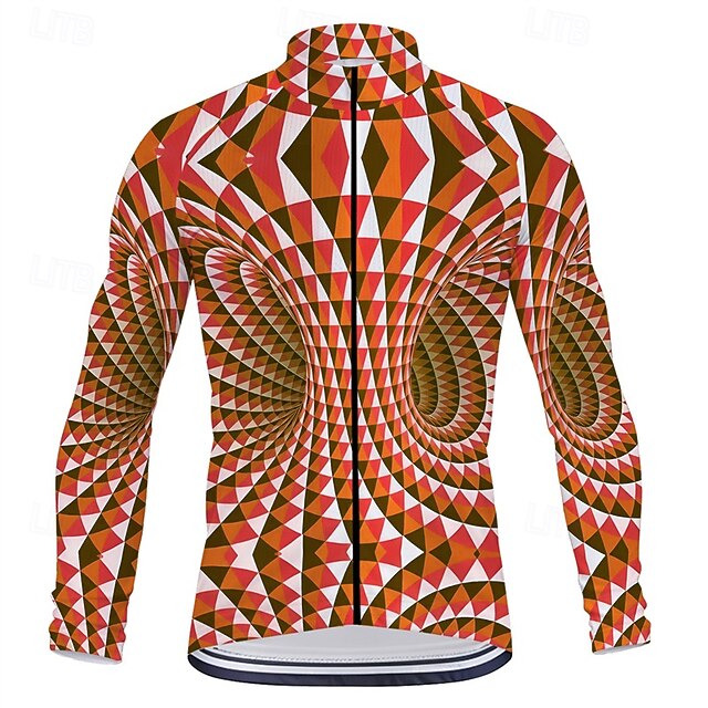 Men's Cycling Jersey Geometry Long Sleeve Bike Tee Tshirt Top with 3 Rear Pockets Mountain Bike MTB Road Bike Cycling Quick Dry Front Zipper Wicking Sports Blue Orange Clothing Apparel3