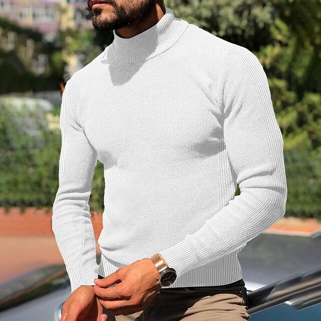 Men's Turtleneck Sweater Pullover Sweater Jumper Knit Tunic Knitted Plain Turtleneck Stylish Casual Daily Going out Clothing Apparel Spring Fall Black White S M L 13
