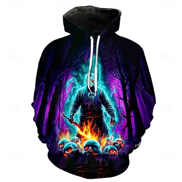  Morder Jason Voorhees Hattetrøje Pullover Halloween 3D Graphic Til Par Herre Dame Voksne Halloween Karneval Maskerade 3D-utskrift Fest Fritid / hverdag