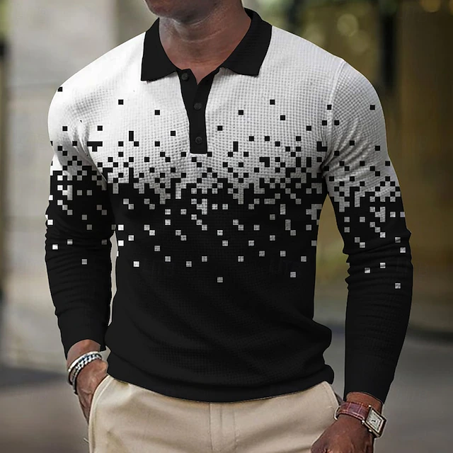 Men's Geometric Golf Shirt Long Sleeve Polo Shirts Collared Shirts Casual Vacation Wear Formal Wear Festival Wear Buttons 3D Print Spring Fall Winter Black4
