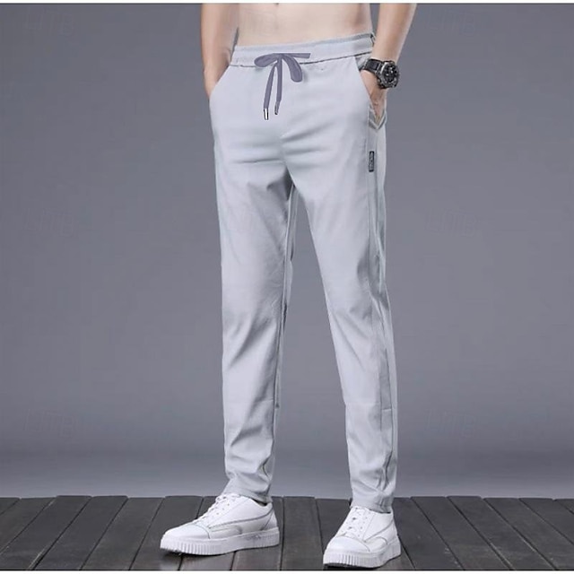  Men's Trousers Casual Pants Drawstring Elastic Waist Solid Color Breathable Quick Dry Formal Weekend Classic Casual / Sporty Slim Black 1 dark grey 1