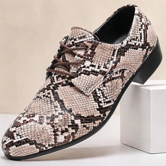  sapatos sociais masculinos com cadarço e estampa de cobra - sapatos oxford formais com padrão exótico para festas e eventos