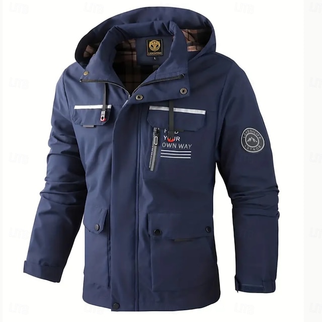  Men's Winter Jacket Sport Coat Raincoat Hiking Jacket Outdoor Camping & Hiking Waterproof Windbreaker Zipper Pocket Fall Winter Solid Color Fashion Streetwear Hooded Regular Dark Red Yellow Light