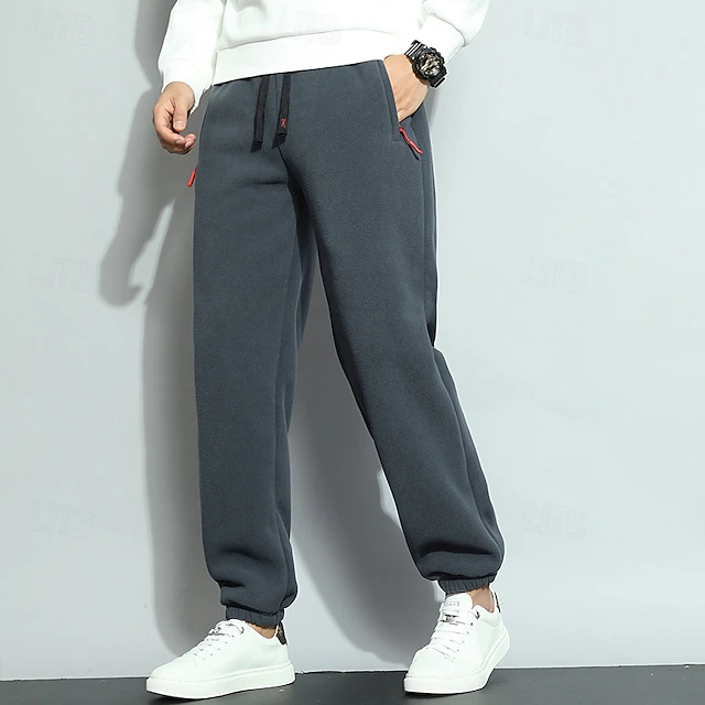 Men's Sherpa Fleece Pants Sweatpants Joggers Trousers Drawstring Zipper Pocket Elastic Cuff Plain Comfort Warm Full Length Outdoor Casual Daily Sports Fashion Black Blue 11