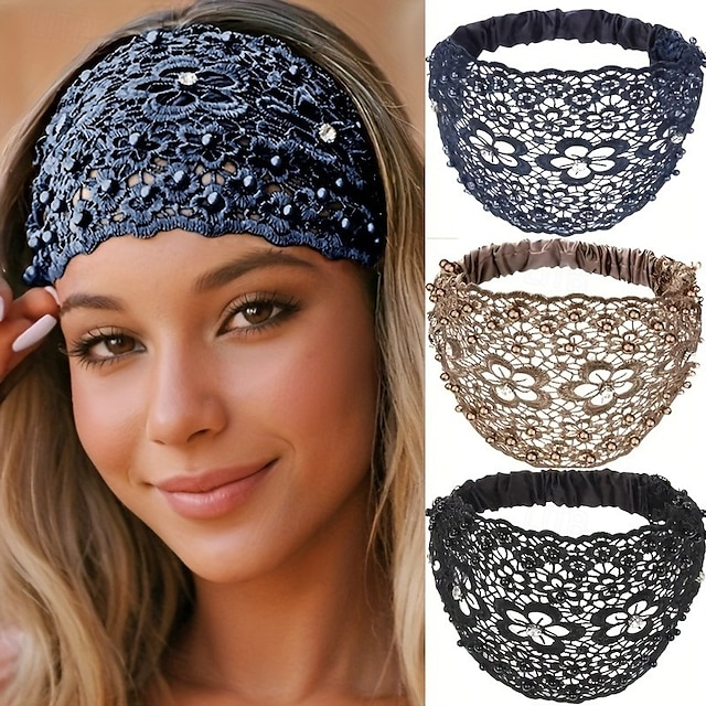  Set da 3 pezzi di eleganti fasce larghe con perline floreali per donna - accessori per capelli alla moda, perfetti per un abbigliamento casual