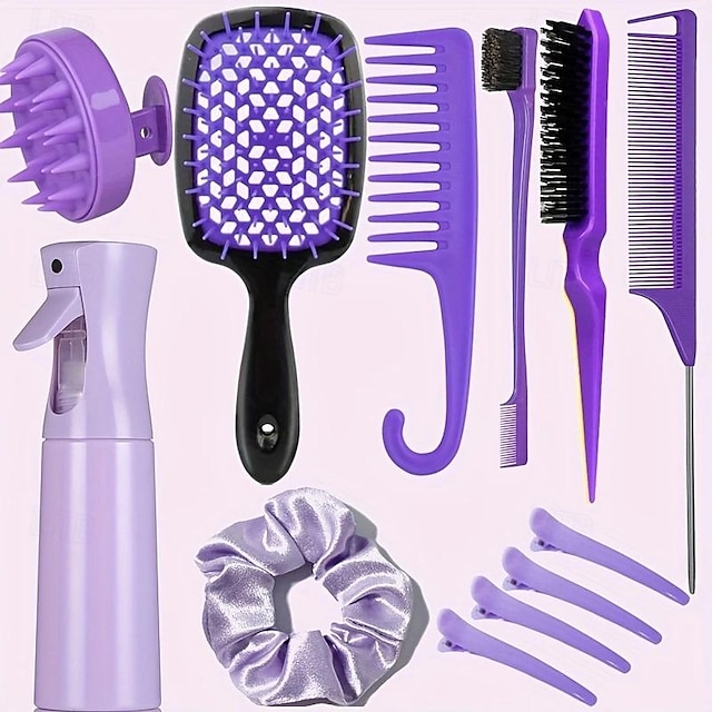  12pcs Complete Hair Styling Comb Set - Versatile Detangling & Teasing Combs, Edge & Rat Tail Brushes, Scalp Massager, Spray Bottle - Ideal for All Hair Types & Daily Use