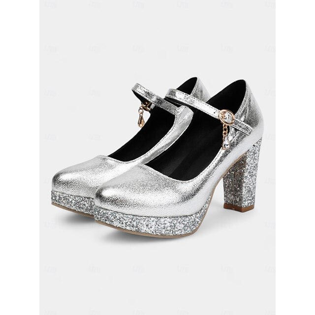  Escarpins Mary Jane à talons carrés et paillettes dorées pour femmes – chaussures de soirée à plateforme scintillantes pour mariages et événements officiels