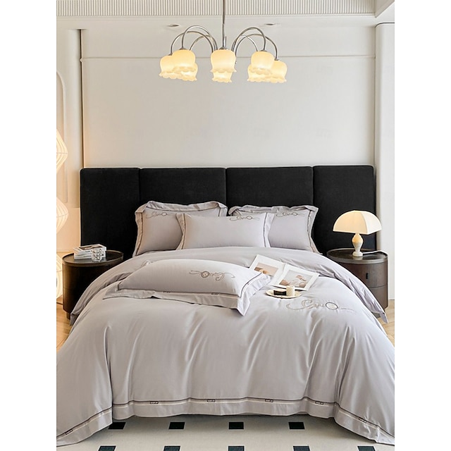  Conjunto de cama com capa de edredom de 4 peças, 100% algodão orgânico, tecido macio e respirável, inclui capa de edredom e fronhas para um sono confortável