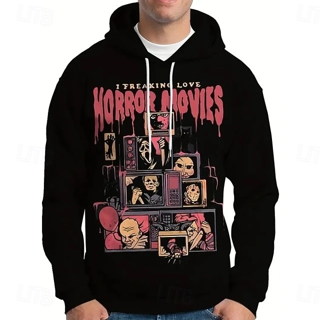  horror Dynia Michael Myers Twarz ducha Bluza z Kapturem Pullover Halloween 3D Przednia kieszeń Graficzny Na Dla par Męskie Damskie Dla dorosłych Halloween Karnawał Bal maskowy Druk 3D Impreza
