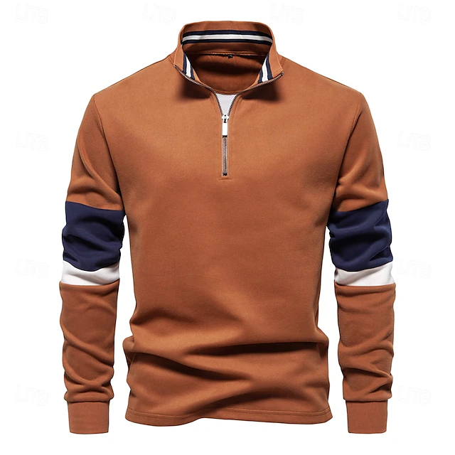 Mens Mock Neck Quarter Zip Sweatshirts Patchwork Casual Pullover Cotton-blend Sweatshirt for Men 9