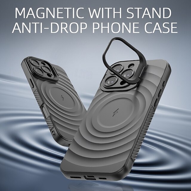  телефон Кейс для Назначение айфон 16 про макс iPhone 15 Pro Max iPhone 14 Pro Max iPhone 13 Pro Max Магнитный адсорбционный футляр со стендом Поддержка беспроводной зарядки Защита от удара ТПУ ПК