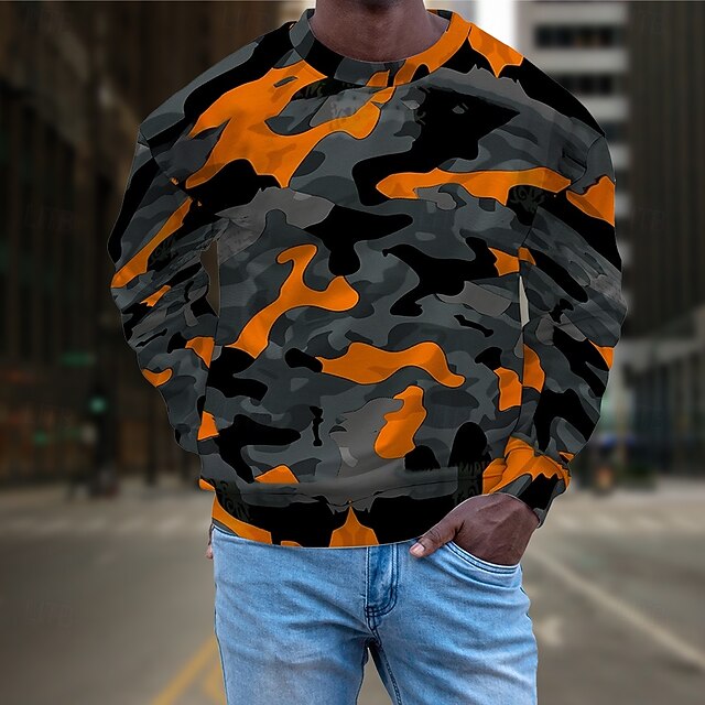 Men's Graphic Camo / Camouflage Sweatshirts Golf Pullover Sweatshirt Long Sleeve Sweatshirt Hooded Vacation Cool Daily Print Vacation Sports Outdoor Going out Printing Winter Spring &  Fall4