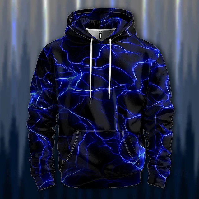 Men's Graphic Lightening Hoodie Hoodies Sweatshirt Vacation Daily Long Sleeve Hooded Vacation Sports Outdoor Going out Black Printing Winter Spring & Fall Designer 6