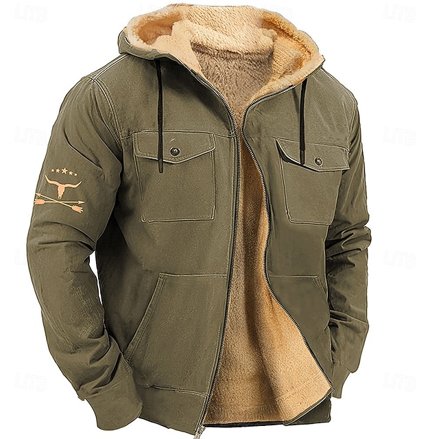 Homens Vaca Tosão Moletom Moletons Moda Legal Manga Longa Com Capuz Feriado Streetwear Azul Marron Zíper Bolsos Outono Inverno Designer