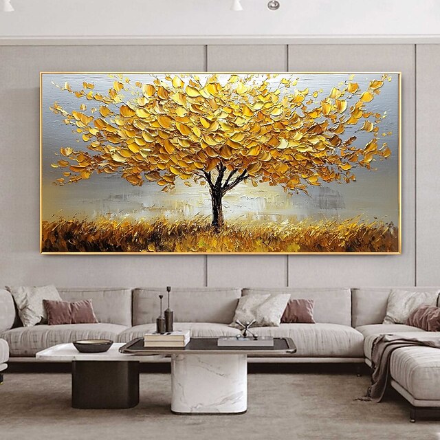 Handmade Original Golden Tree of Life Oil Painting On Canvas Abstract